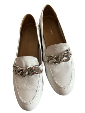 Donald J. Pliner White Leather Silver Chain Loafers Size 8.5